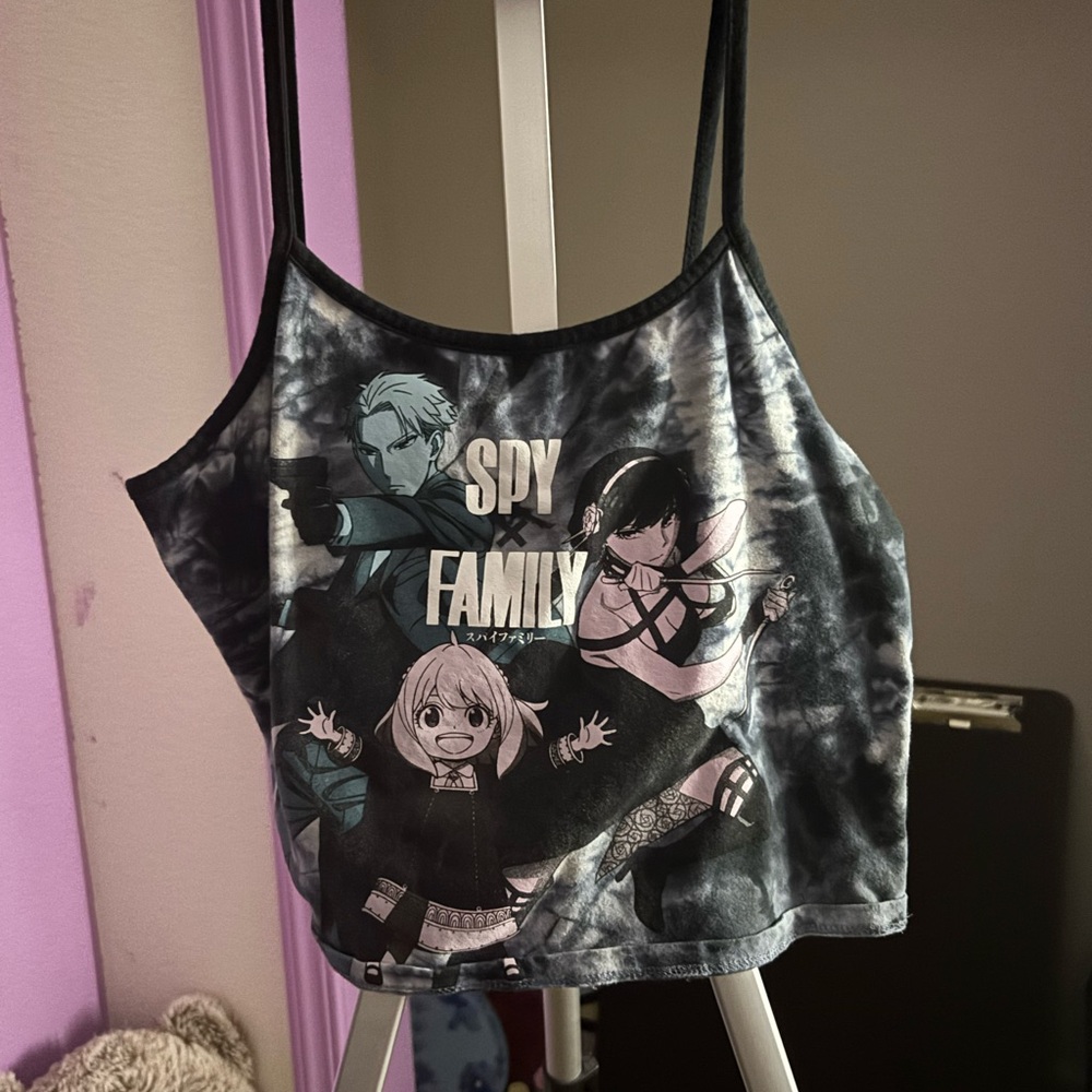 Hot Topic Spy Family Tie-Dye Tank Top - Black and Gray